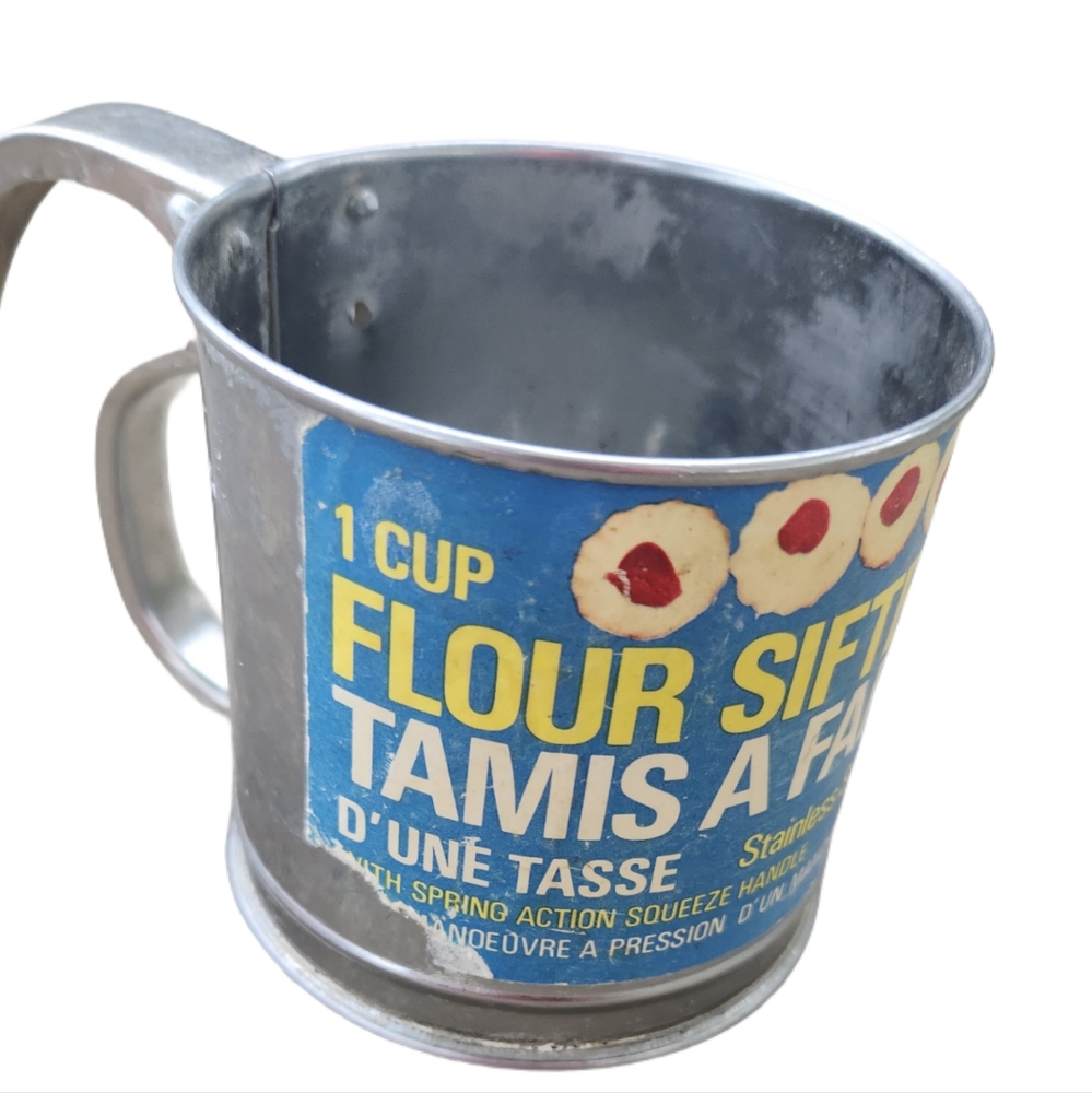 Vintage Flour Sifter with Blue Label Farmhouse‎ Decor Working Antique